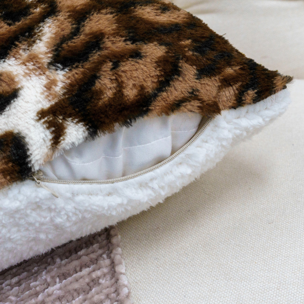 ML Leopard Faux Fur Pillow Covers Set of 2