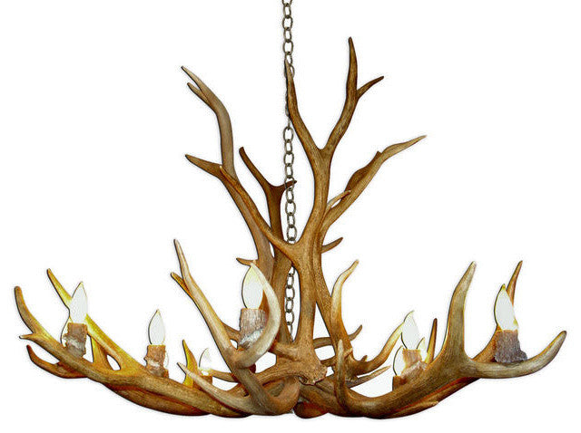 Elk Single Tier Deer Antler Chandelier Light, Extra Large, Parchment Shades
