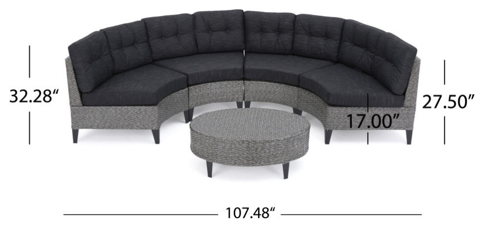 GDF Studio 5-Piece Currituck Outdoor Black Wicker Sofa, Dark Gray Set