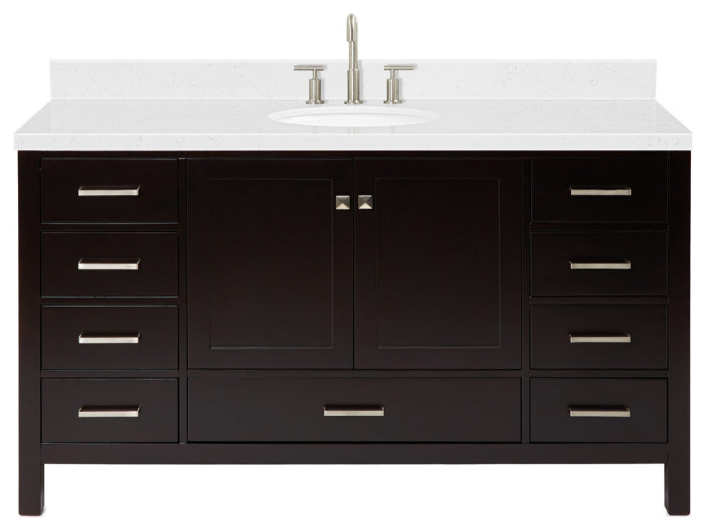Ariel Cambridge 60" Single Sink Vanity, Carrara Quartz, Oval