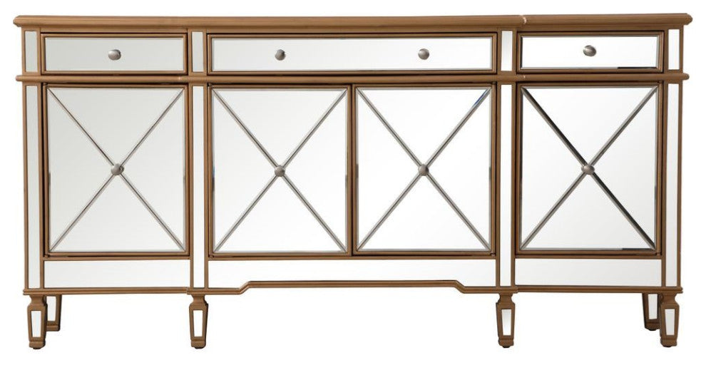 Elegant Decor Contempo 4 Door 72" Mirrored Sideboard in Hand Rubbed Antique Gold