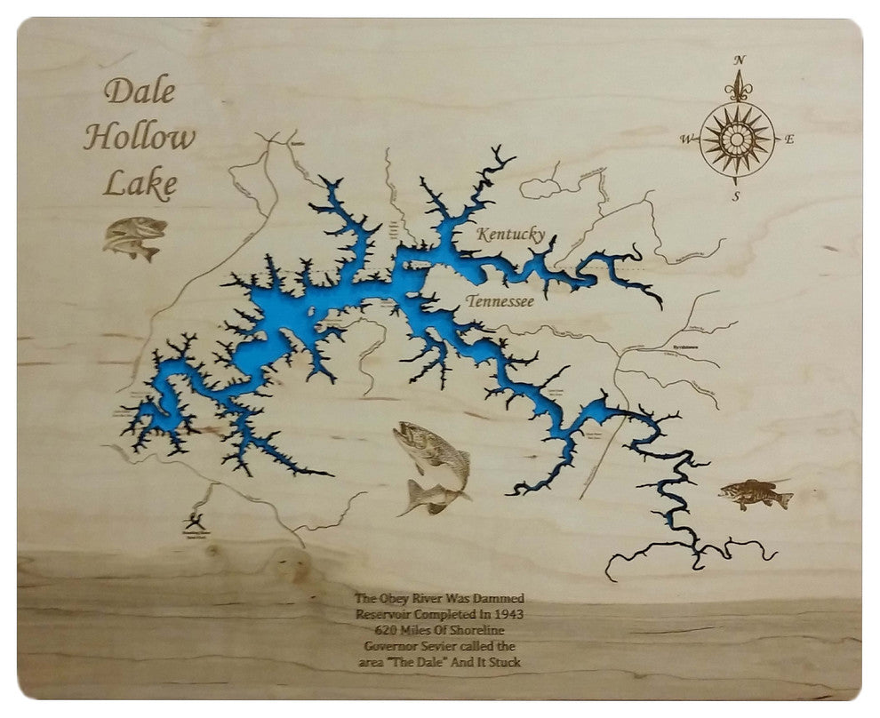 Dale Hollow Lake Kentucky/Tennessee Map, Small, Standout