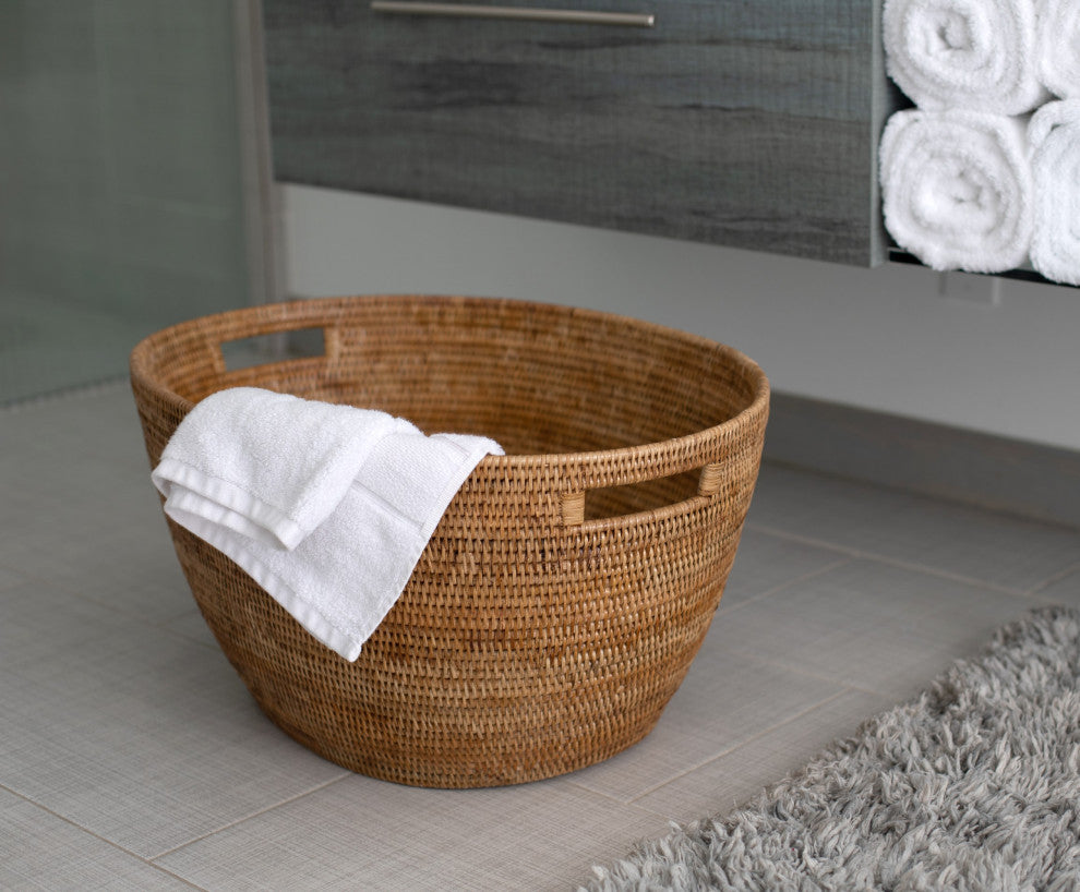 Artifacts Rattan Laundry Basket With Cutout Handles, Honey Brown