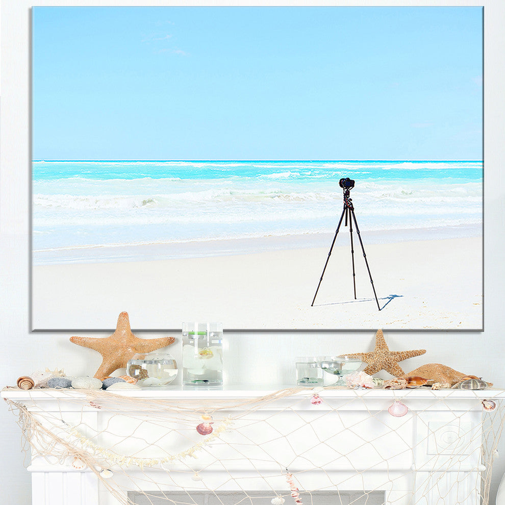 "Digital Camera And Tripod On Beach" Landscape Wall Art Print, 40"x30"
