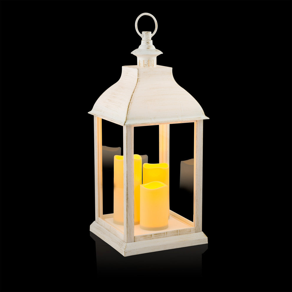 White Candlelit Lantern with Warm White LED Lights