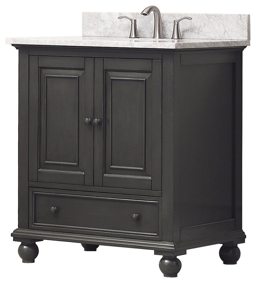 Avanity Thompson 31" Vanity, Charcoal Glaze Finish, Carrera White Marble Top
