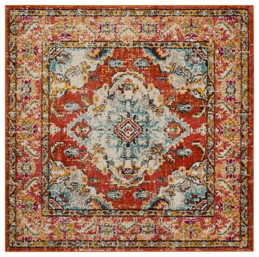 Safavieh Couture Monaco MNC243 Rug, Orange / Light Blue, 3'x3' Square