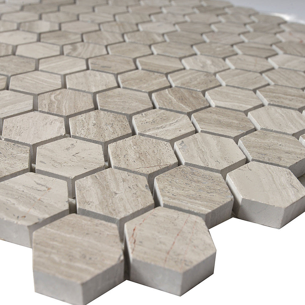 White Oak Marble Mosaic Tile, Hexagon, Polished, Sample