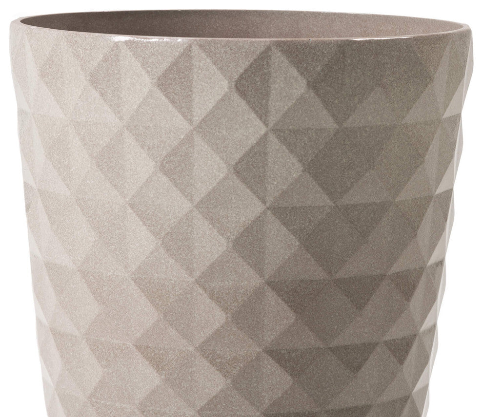 Set of 2 Eco-Friendly PE Faux Ceramic Textured Planters, Sand Beige