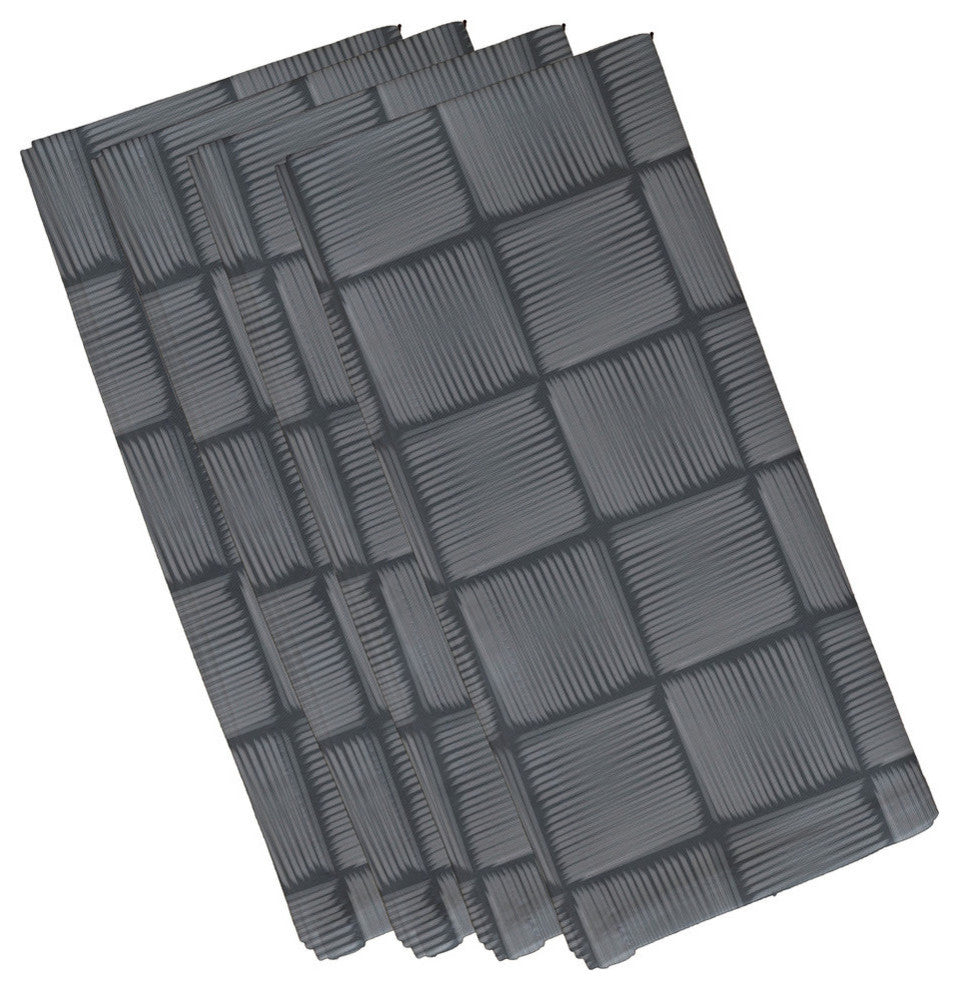 Basketweave Geometric Print Napkin, Gray, Set of 4