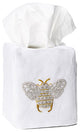 Bee Tissue Box Cover, White Linen