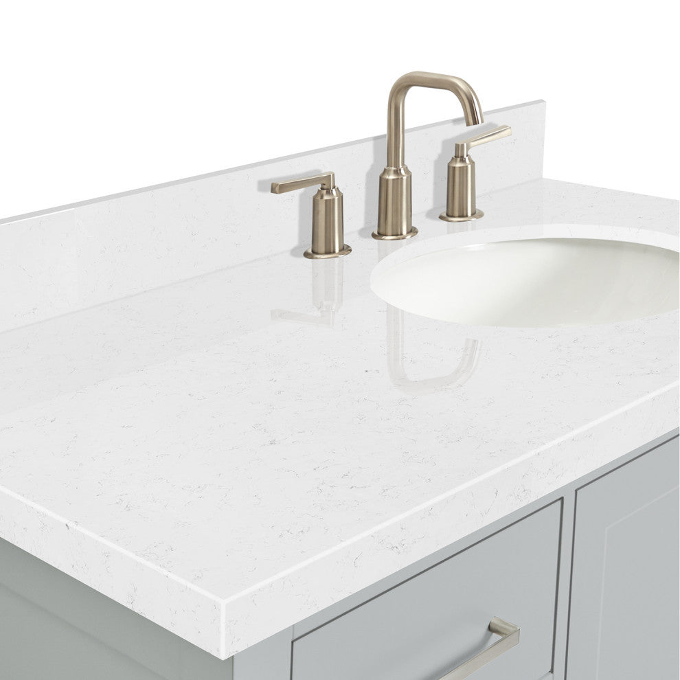 Ariel Cambridge 42" Right Offset Single Oval Sink Vanity, Carrara Quartz