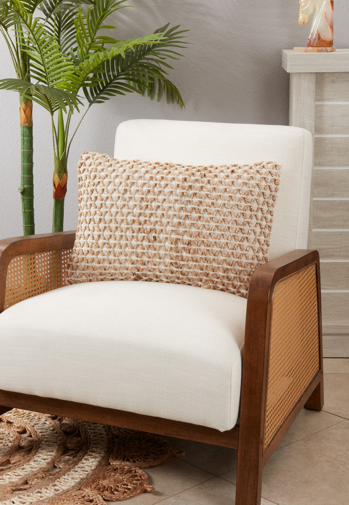 Rope Throw Pillow, Ivory, 12"x20", Poly Filled