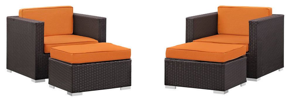 Modway Gather 4-Piece outdoor Patio Sectional Set, Espresso Orange
