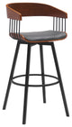 Athena 27" Swivel Walnut Wood Counter Stool Gray Faux Leather With Black Metal, 31