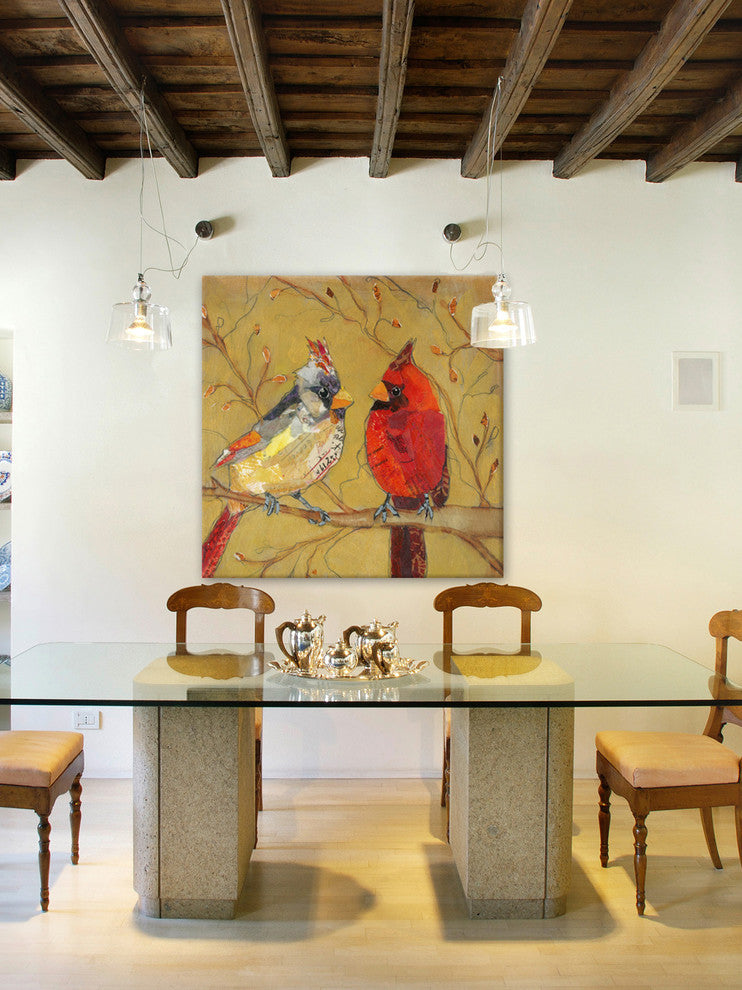 "Cardinal Conversation" Painting Print on Wrapped Canvas, 24x24