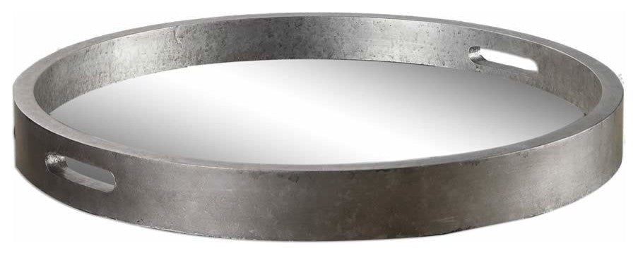 Round Silver Mirrored Decorative Serving Tray