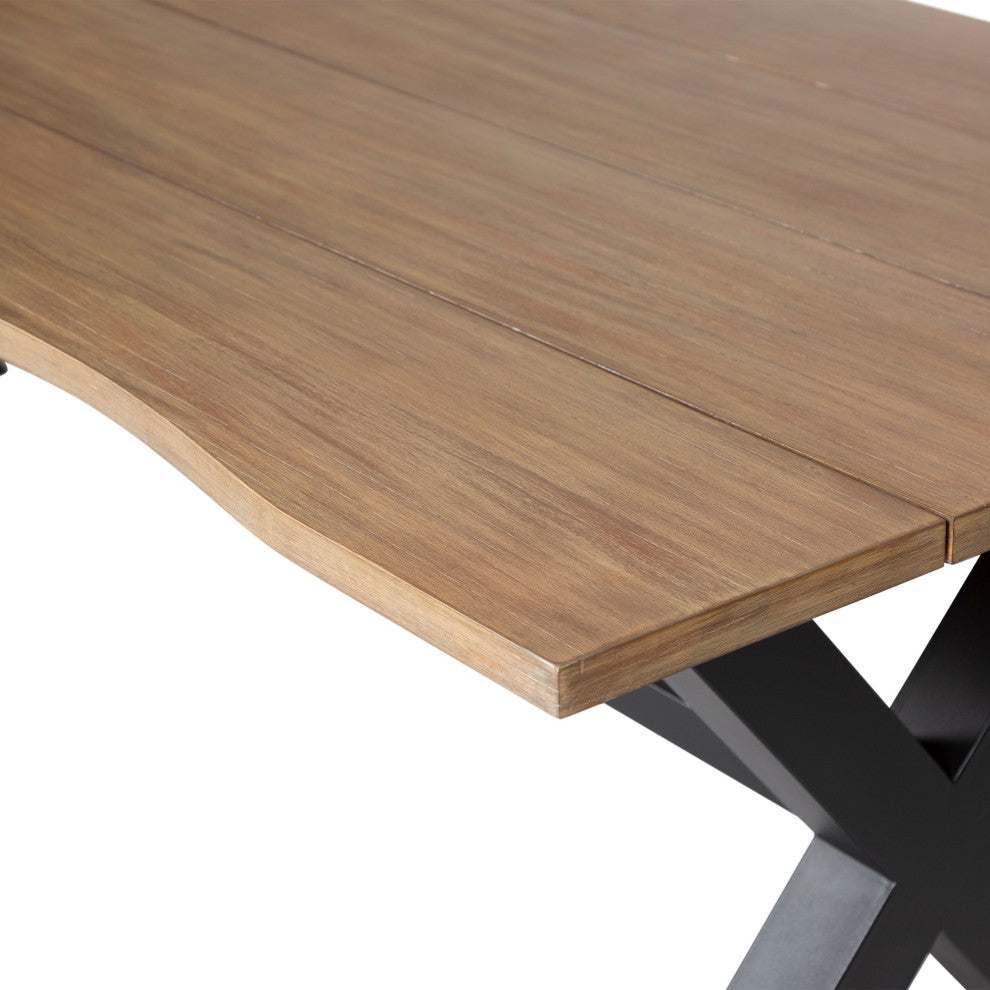 Glendora Outdoor Patio Live Edge Dining Table Eucalyptus Wood Black Metal Base