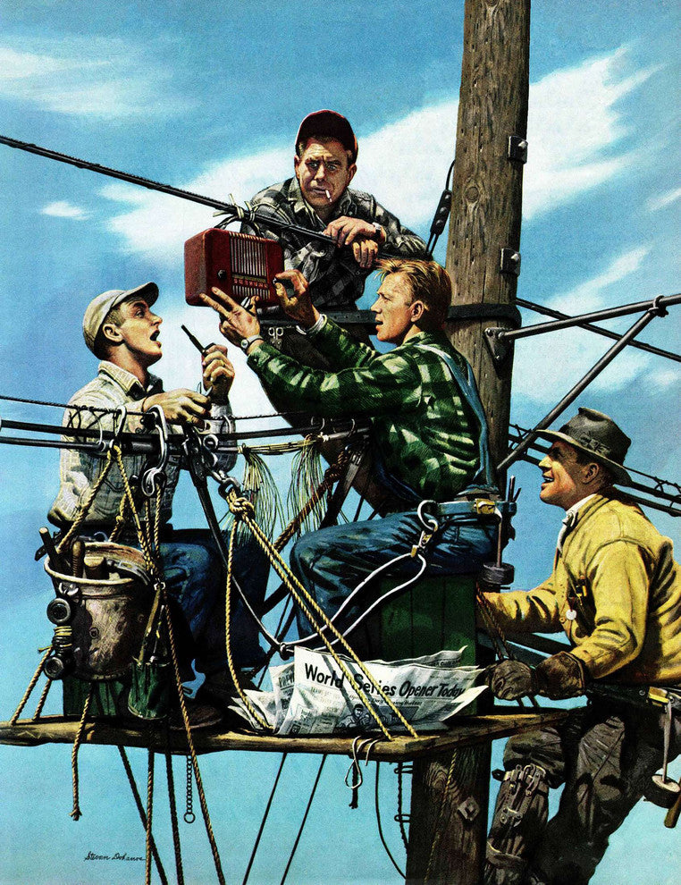 "Linemen Listen to World Series" Print on Canvas by Stevan Dohanos