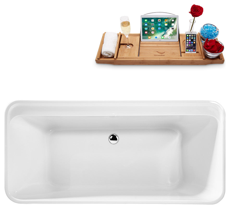 59" Streamline Freestanding Tub and Tray With Internal Drain