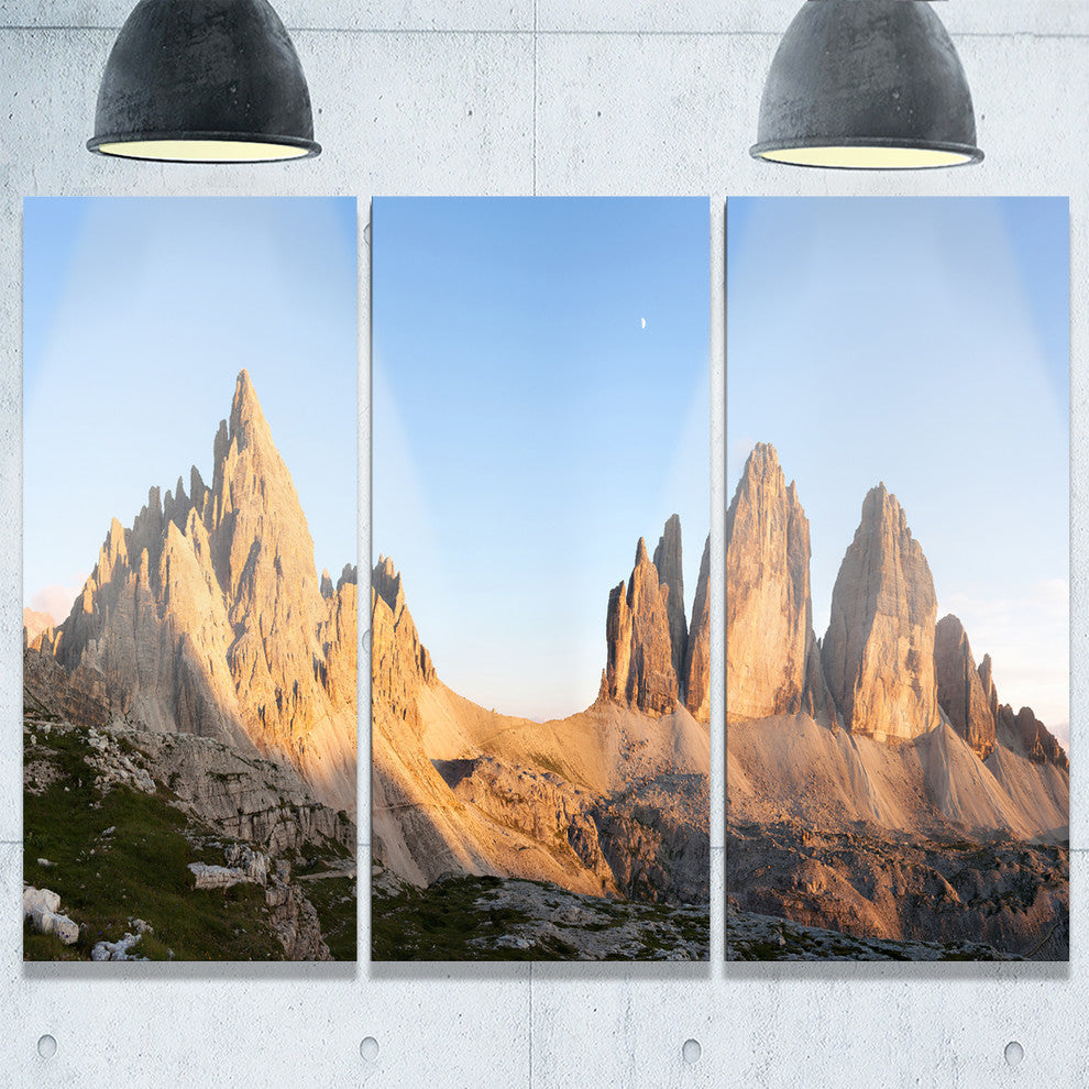 "Tre Cime and Monte Paterno at Sunset" Metal Wall Art, 3 Panels, 36"x28"