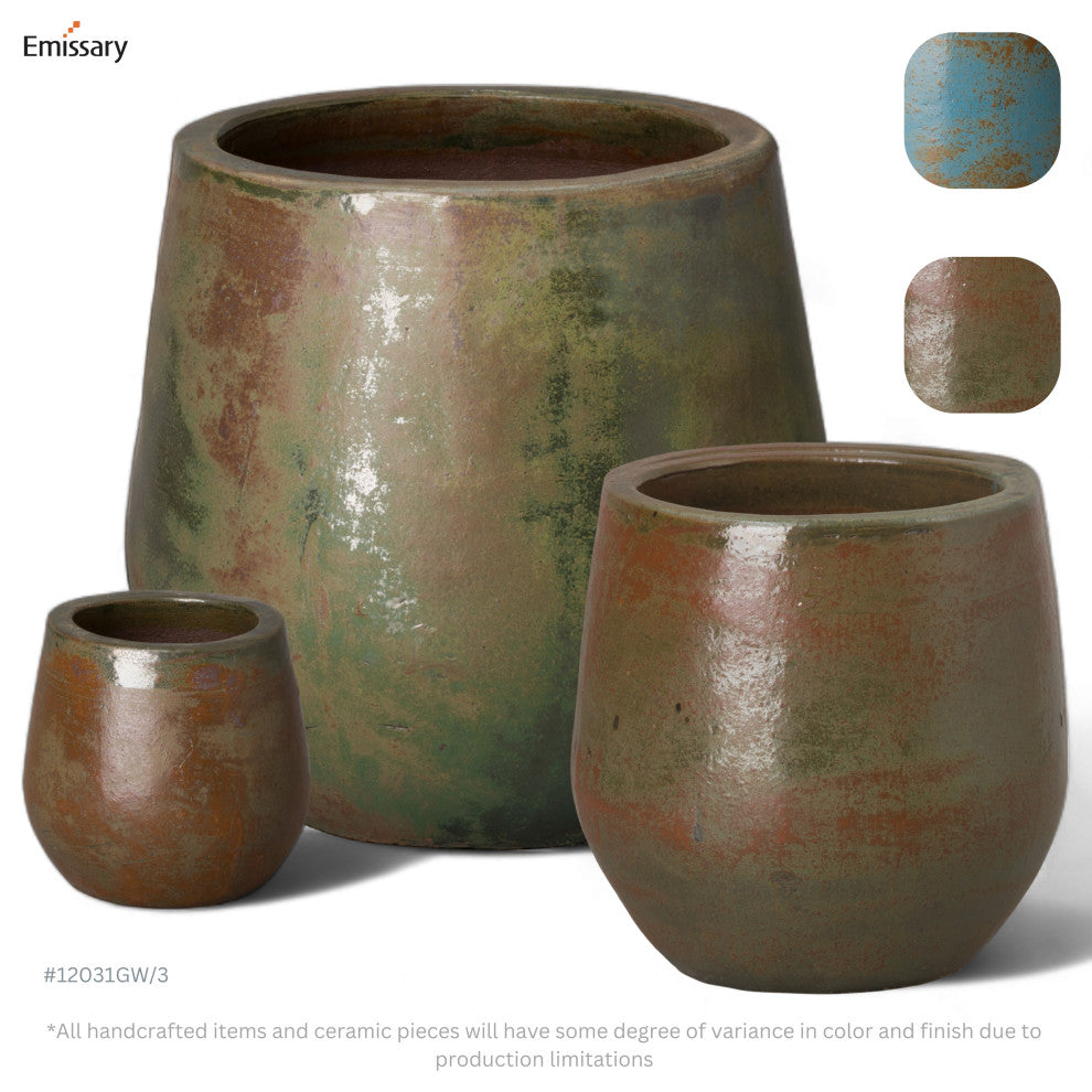 Large Green Wash Round Planter