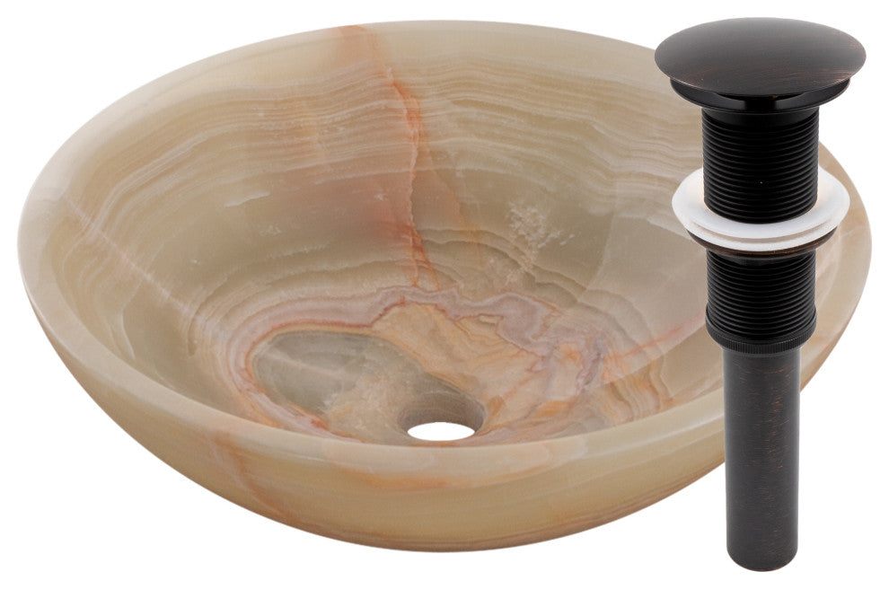 Green Onyx Vessel Sink and Drain, Oil Rubbed Bronze