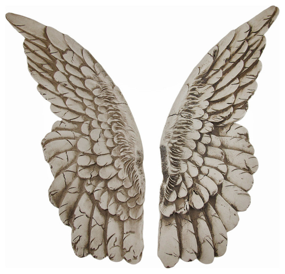 Wings of Protection Pair of 11 inch Aged Finish Wall Hanging Angel Wings