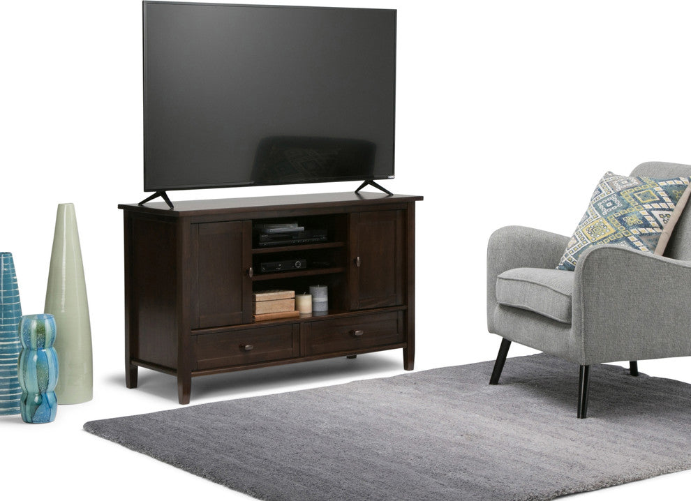 Solid Wood 47" Wide Tv Media Stand In Tobacco Brown For Tvs Up To 50"es