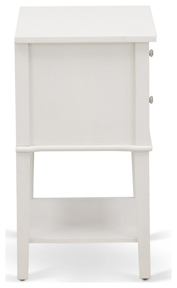Small Night Stand, 2 Wooden Drawers, Wire Brushed Butter Cream Finish