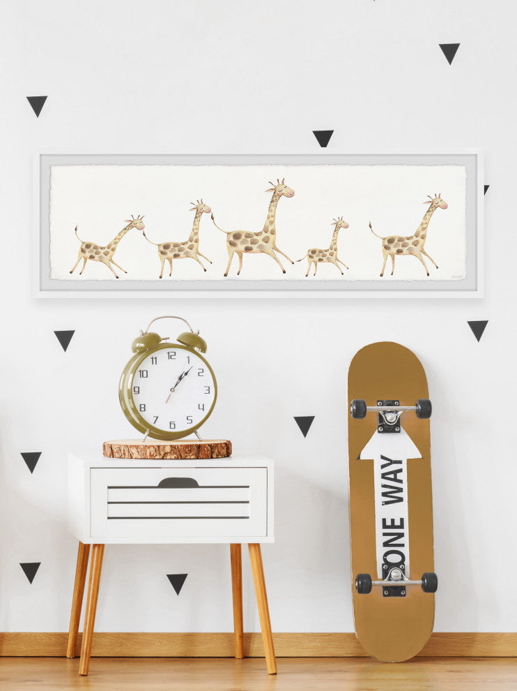 "Giraffe Runs Around" Framed Painting Print, 30x10