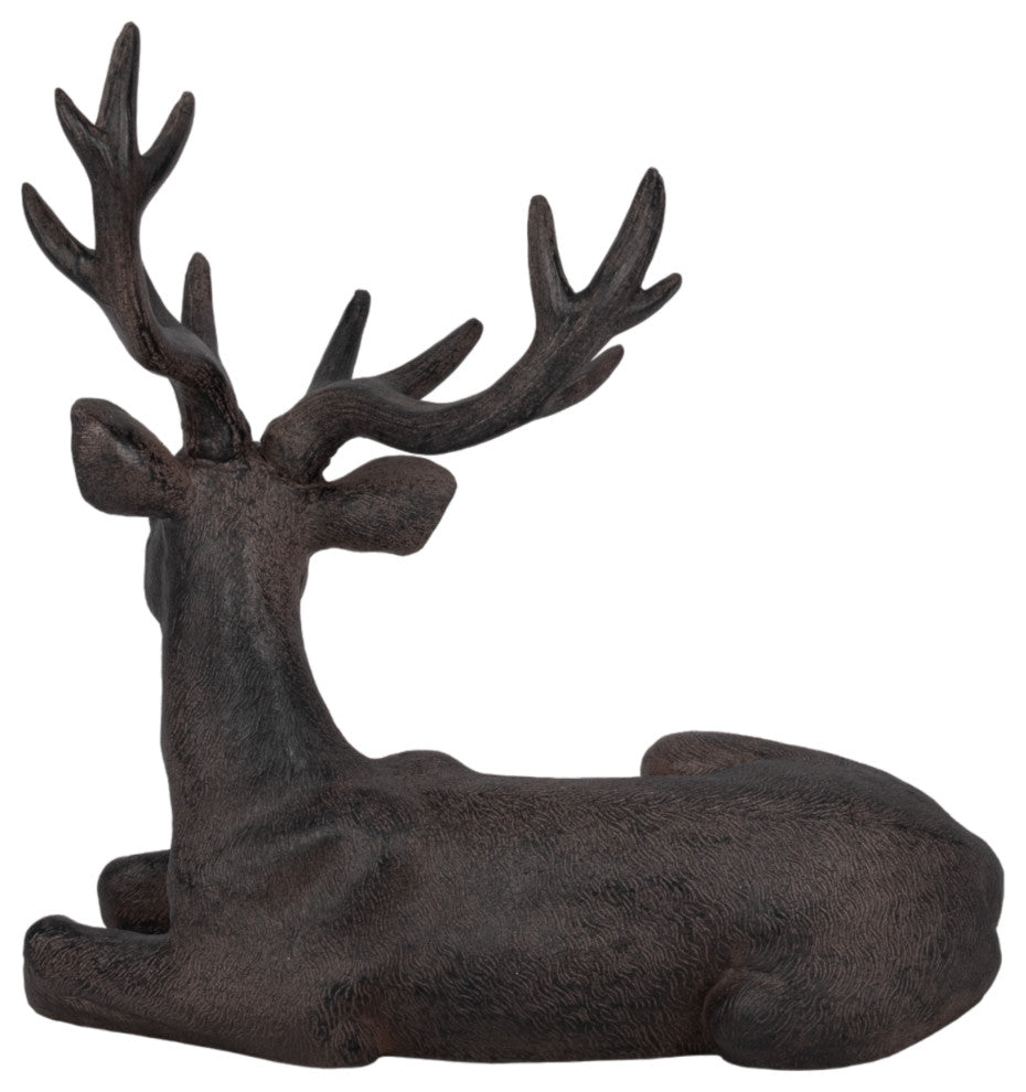 Sagebrook Home Brown Resin Deer, Sitting Sculpture Figurine