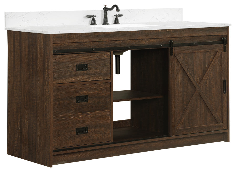 Rafter 60" Bathroom Vanity, Rustic Brown