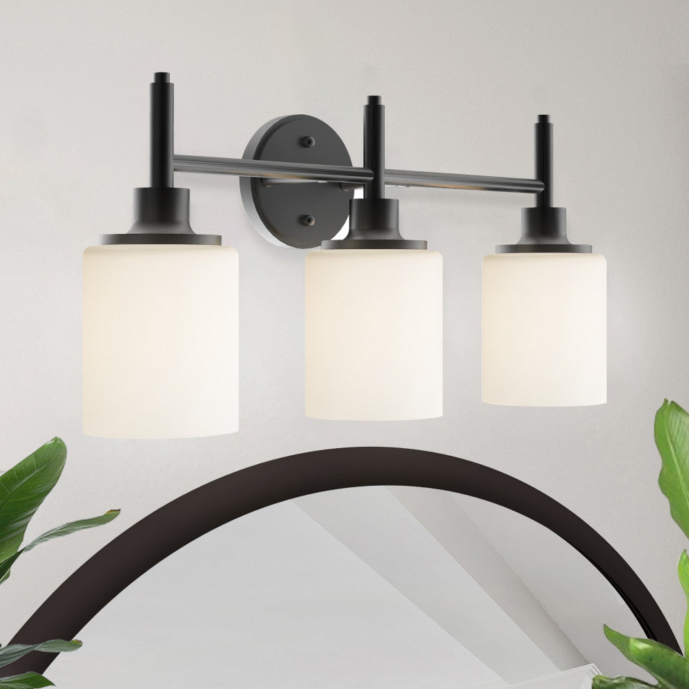 Grady 3-Light Matte Black Finish White Glass Shade Vanity Light