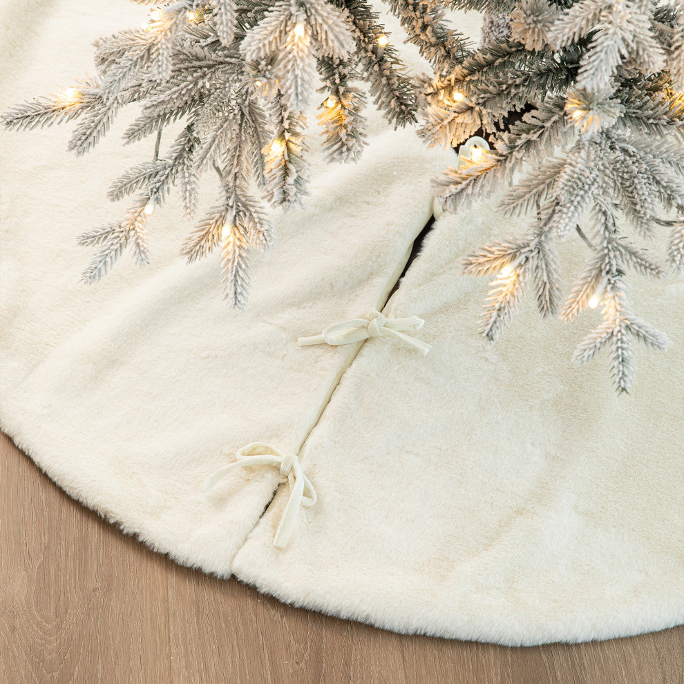 48"D Faux Rabbit Fur Christmas Tree Skirt