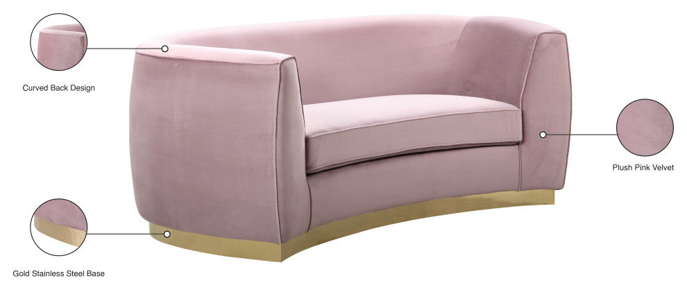 Julian Velvet Upholstered Loveseat, Pink, Gold Base