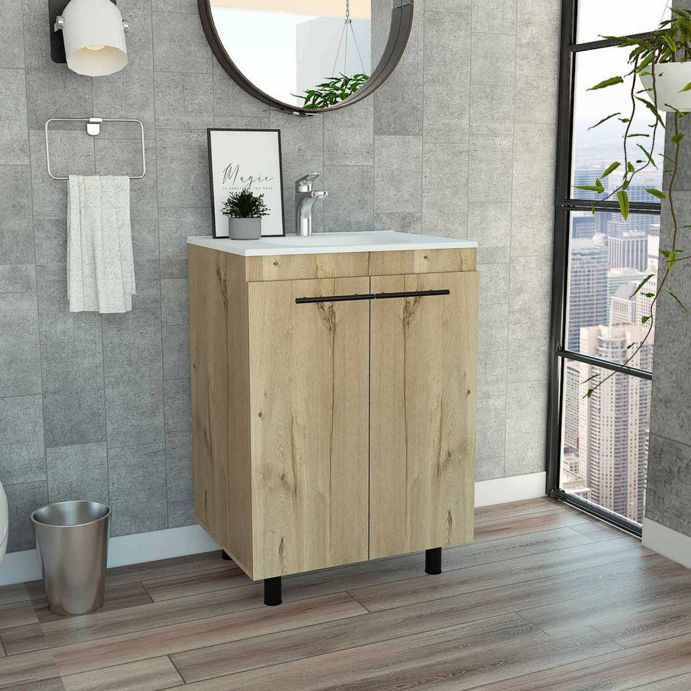 Selma 24" Freestanding Bathroom Vanity Cabinet, with Division - Wood Grain