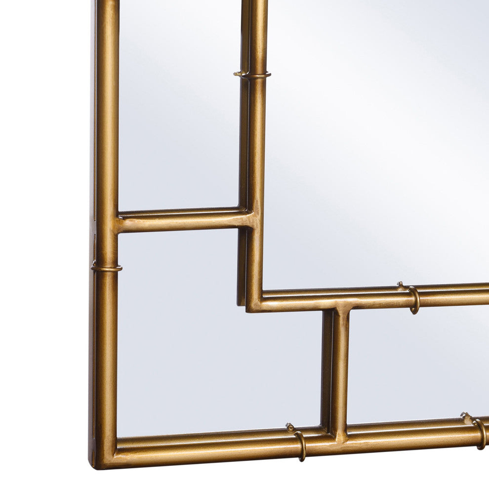 Decorative Mirror Antiqued Gold Metal Bamboo Frame