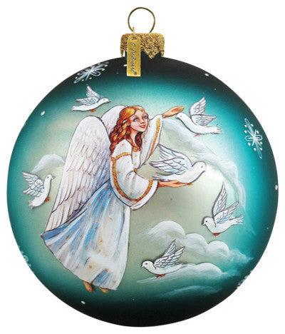Hand Painted Scenic Glass Ornament Angel Doves Ball