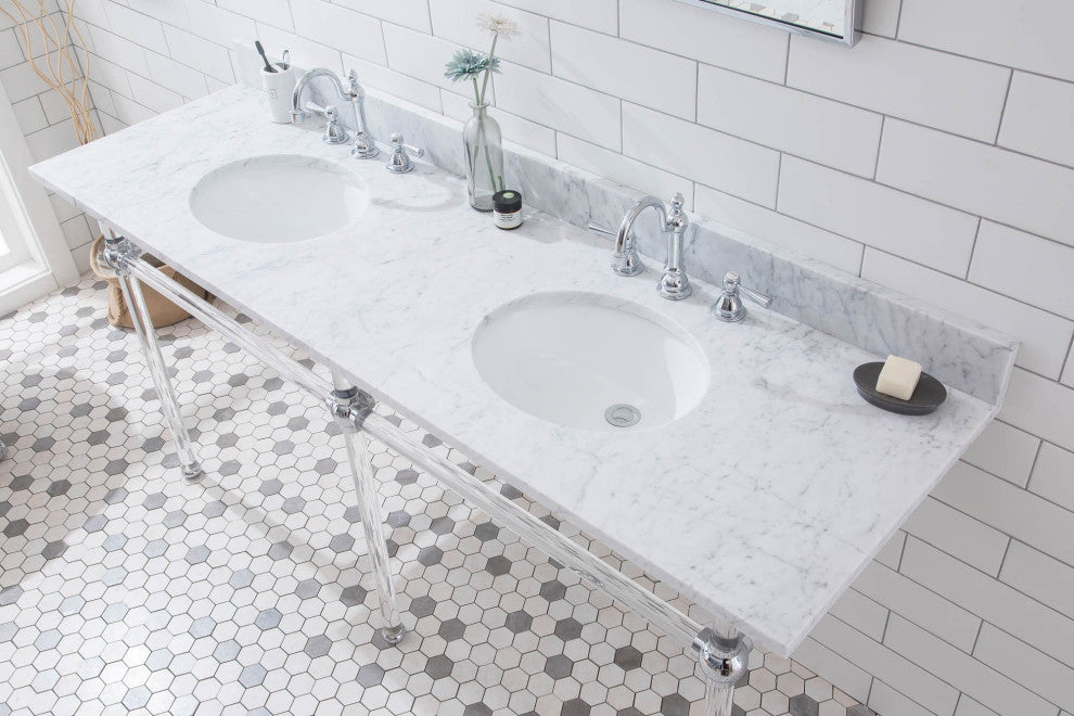 Embassy 72" Double Wash Stand, P-Trap, Countertop With Basin, Faucet, Mirror