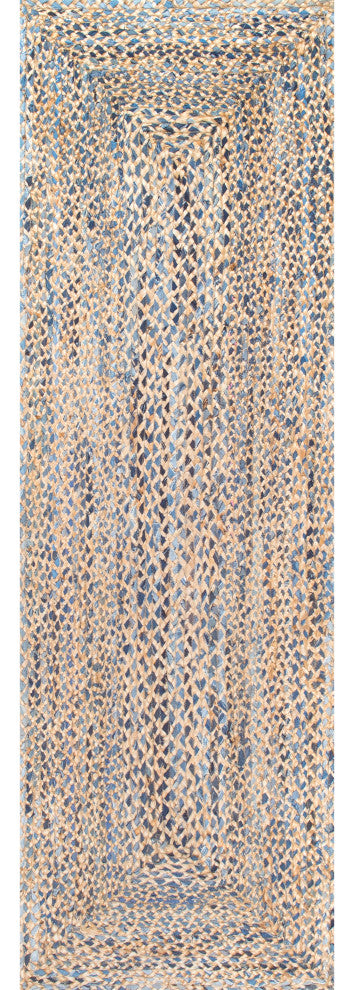 Nuloom Hand Braided Twined Jute and Denim Area Rug, Blue 2'6"x8'Runner