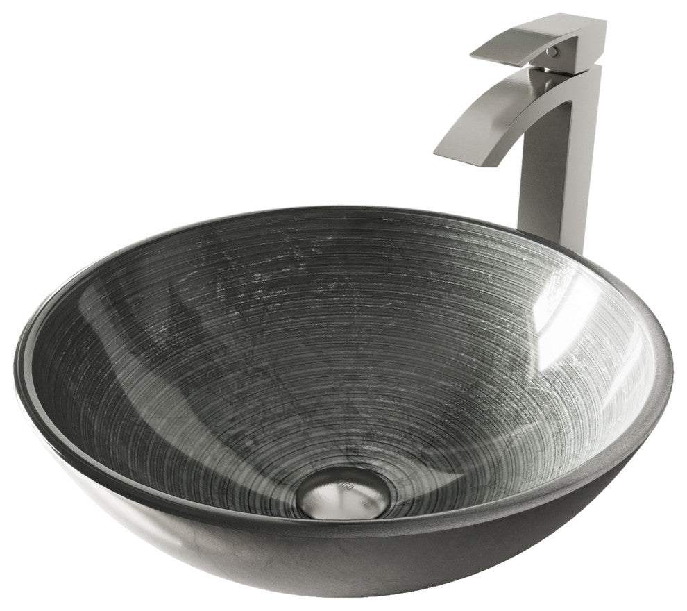 Giovanni 17"L x 17"W Glass Vessel Sink and Duris 12"H Faucet Set