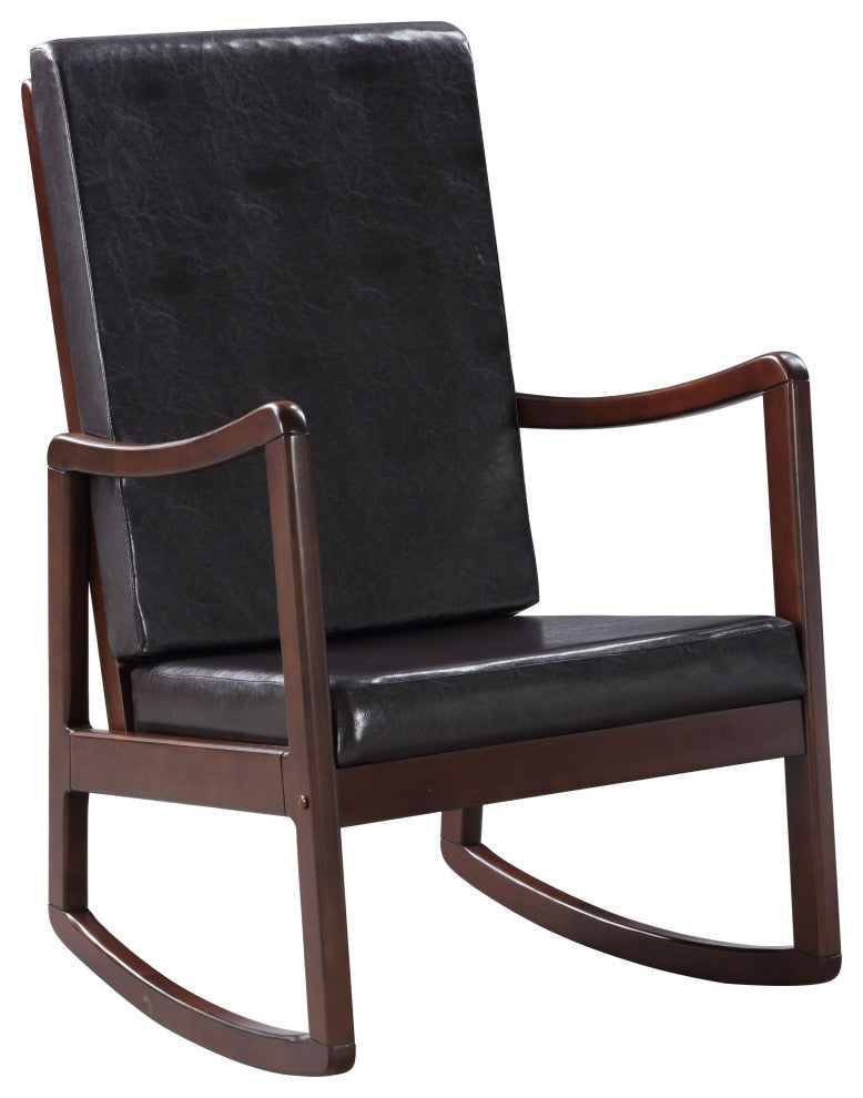 Raina Rocking Chair, Dark Brown PU and Espresso Finish