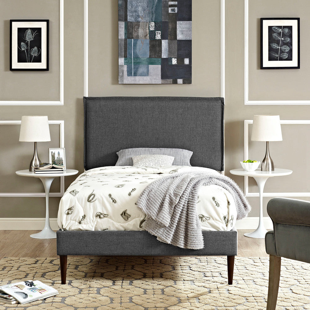 Modway Camille Twin Fabric Platform Bed With Round Tapered Legs, Gray