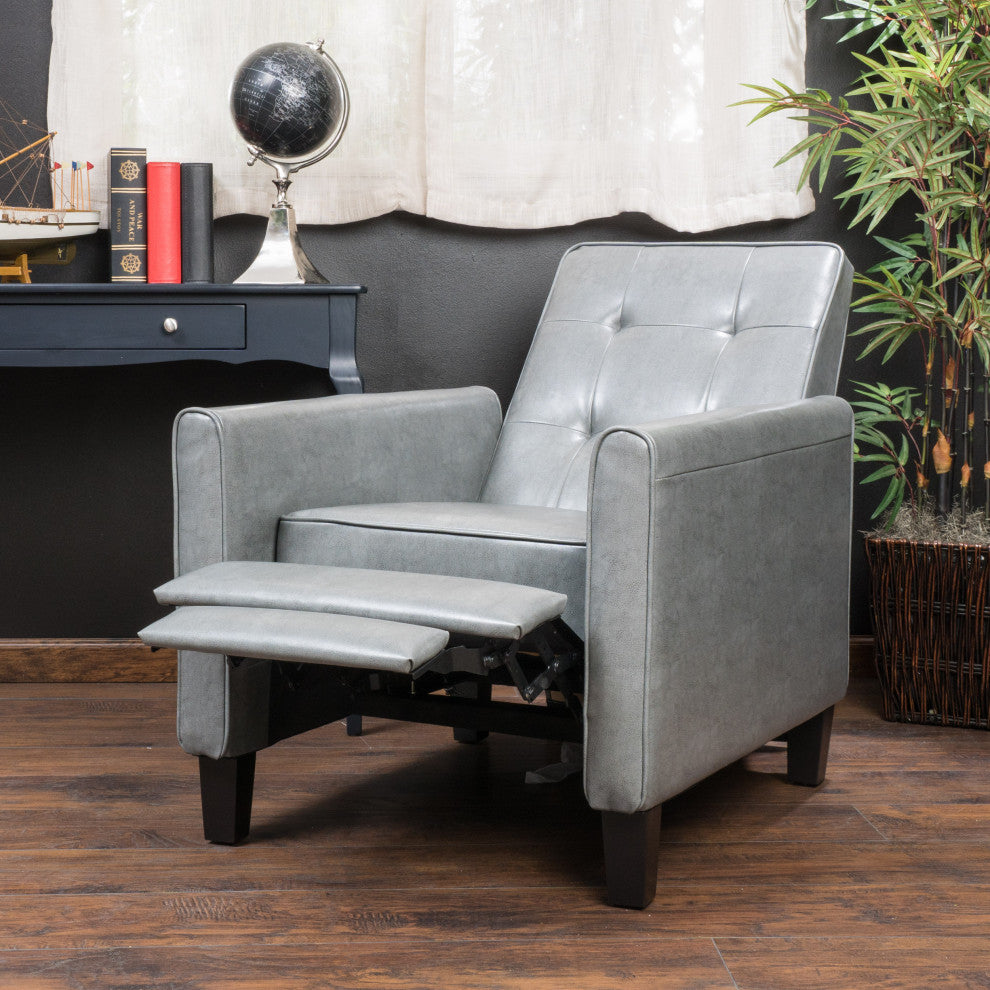 GDF Studio Elan Tufted Bonded Leather Recliner Chair, Dark Gray