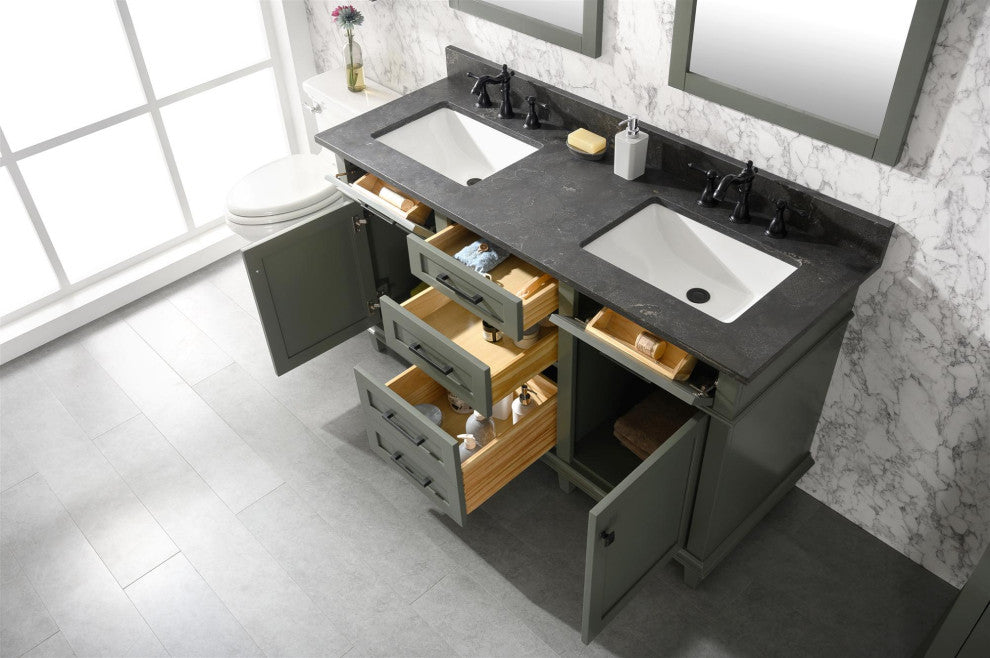 60" Double Sink Vanity Cabinet, Pewter Green