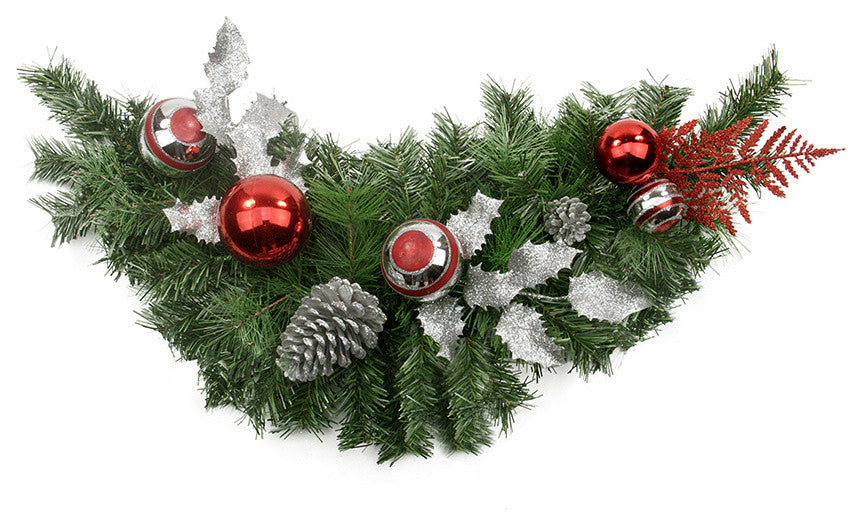 Unlit Decorated Swag 49 Tips, Red/Silver, 24"