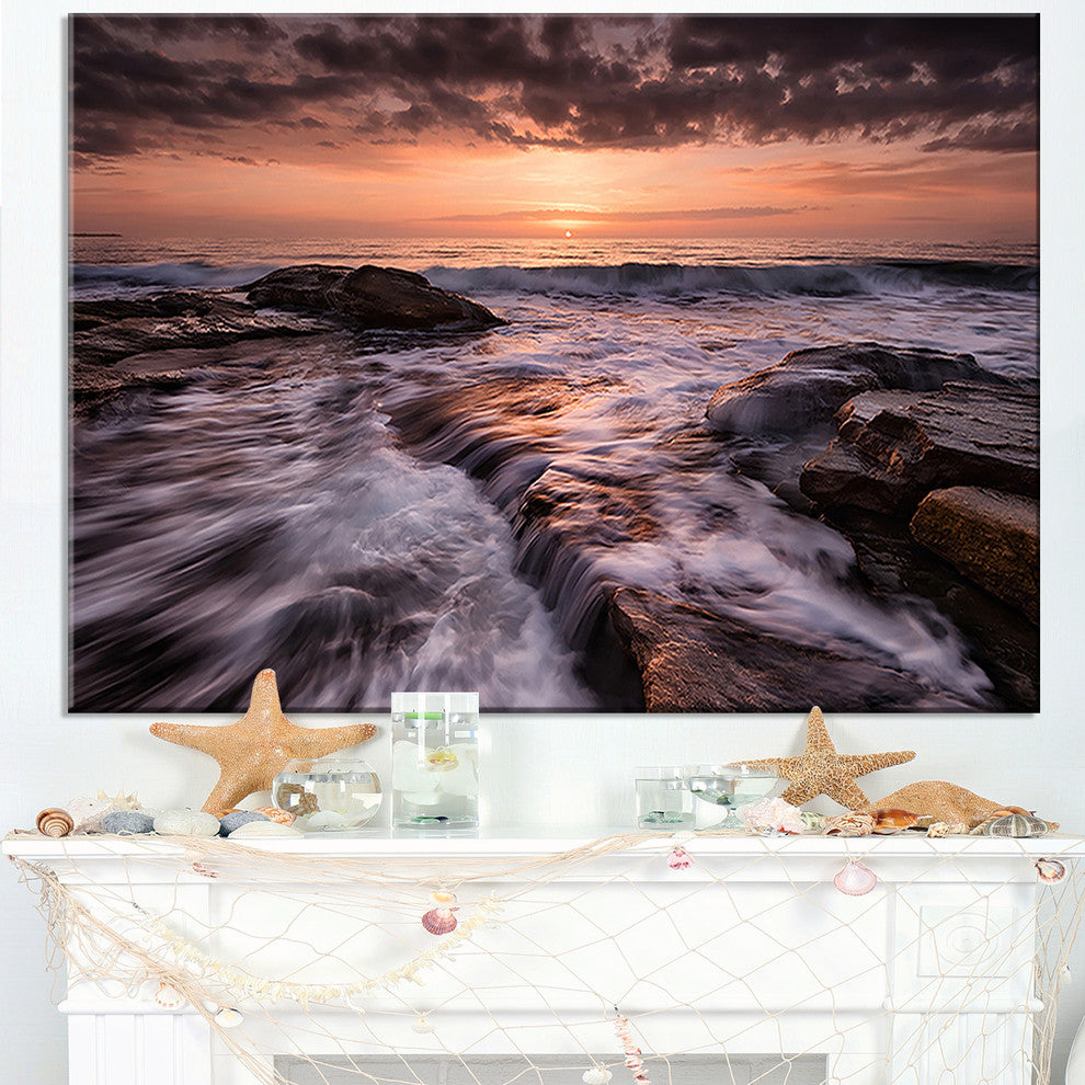 "Exotic Flow of Waters Over Rocks" Seascape Wall Art, 40"x20"
