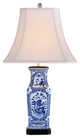 Blue and White Rectangular Floral Porcelain Vase Table Lamp 28"