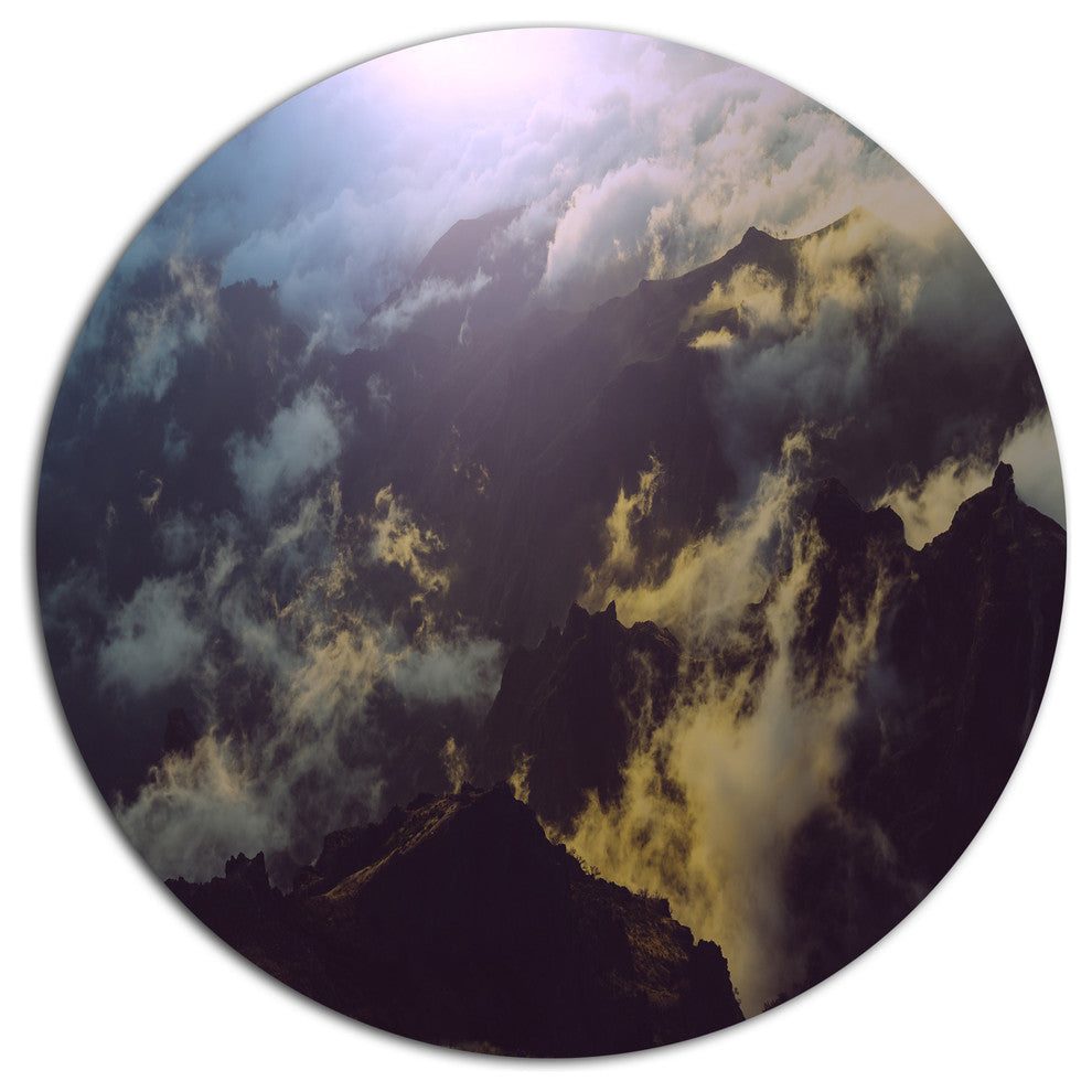 Mountain Above The Clouds View, Landscape Round Wall Art, 11"